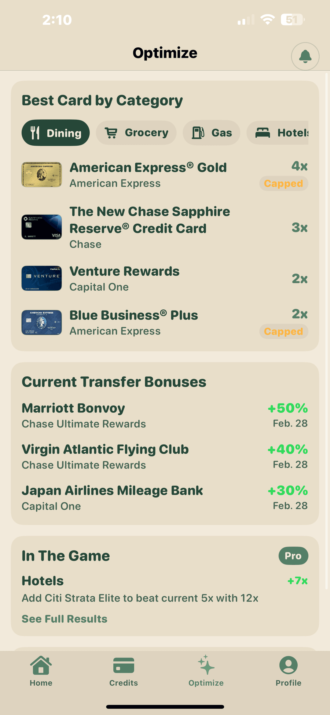 Find the best credit card for every purchase category